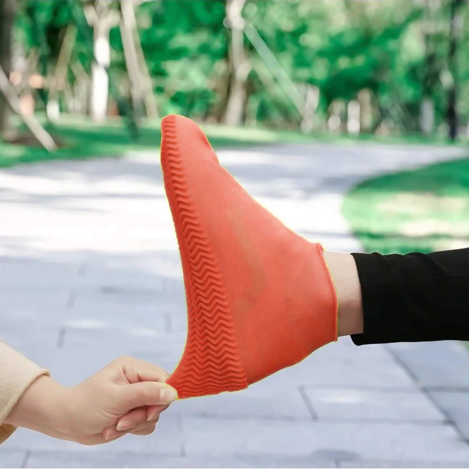 Orange Non-Slip Silicone Rain Reusable Anti skid Waterproof Fordable Boot Shoe Cover (1 Pair) Orange Non-Slip Silicone Rain Reusable Anti skid Waterproof Fordable Boot Shoe Cover (1 Pair)